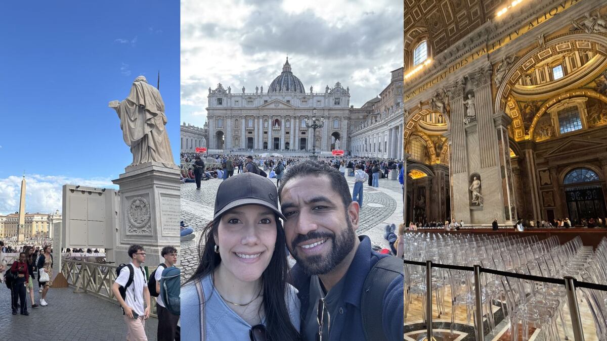 Una pareja de panameños presencia el inicio del cónclave 2025 en el Vaticano