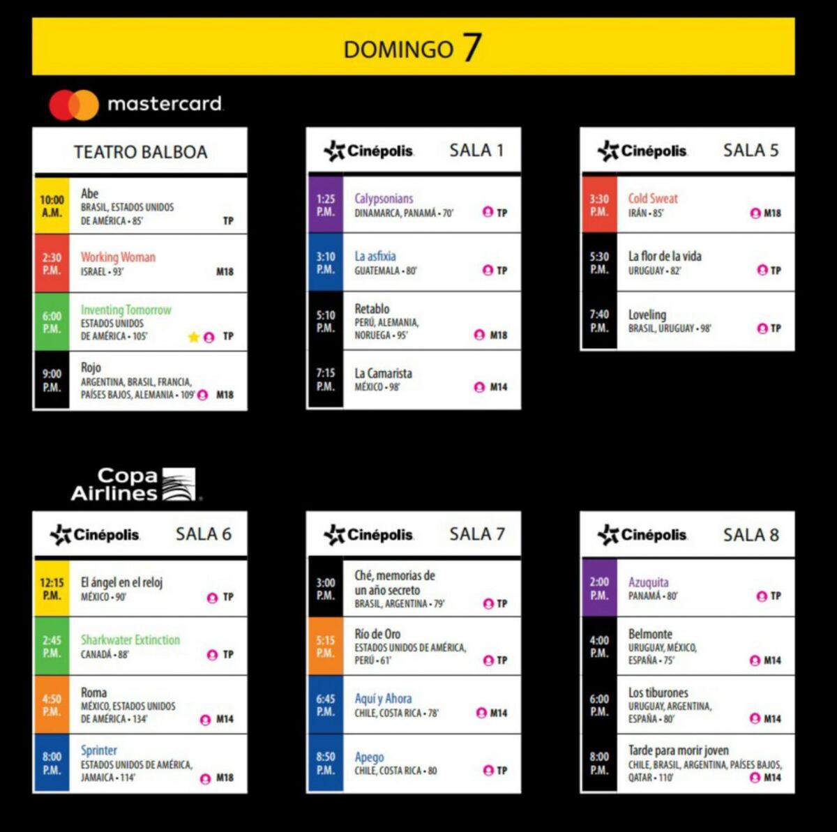 La programación de IFF Panamá, domingo 7 de abril