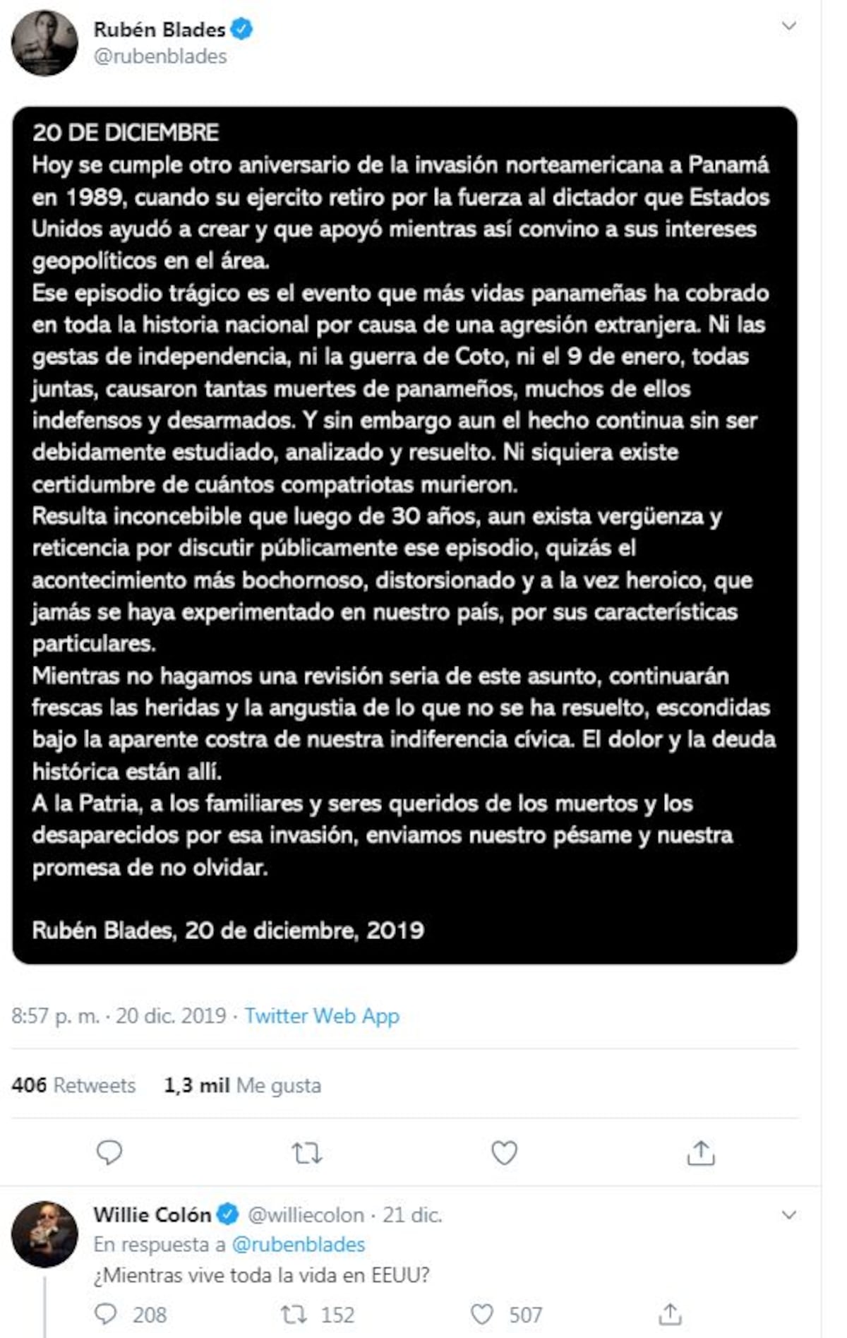 Las disculpas de Willie Colón a Ruben Blades y a Panamá