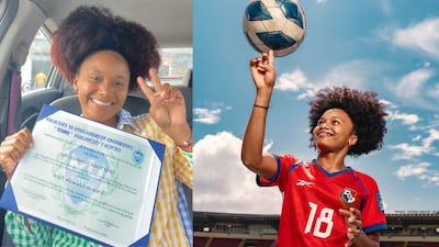 La futbolista panameña Erika Hernández celebra su título universitario en Educación Física
