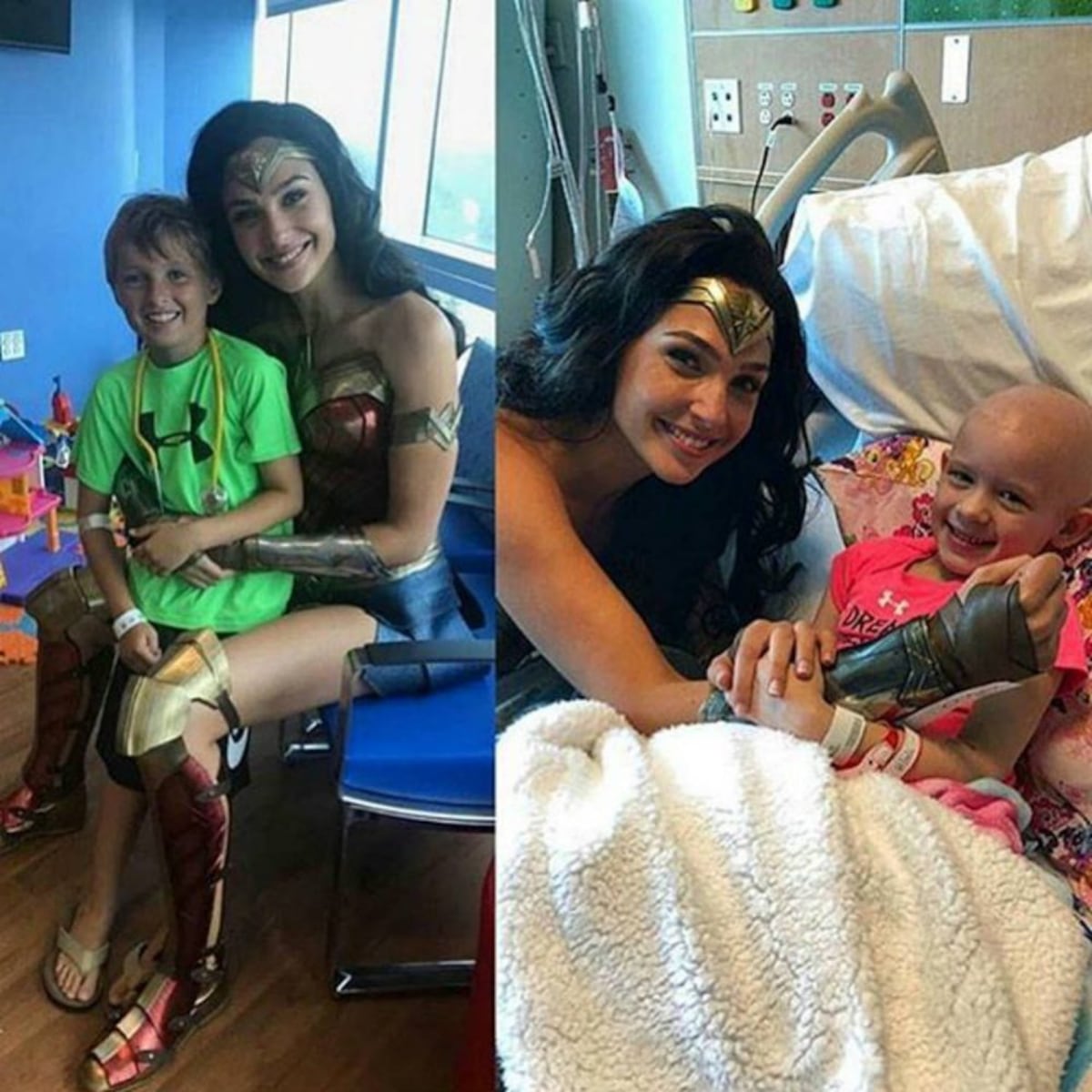 Gal Gadot, vestida de Mujer Maravilla, visita a niños en un hospital