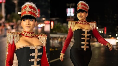 Jacky Guzmán, presentadora panameña, y su atuendo inspirado en El Cascanueces para el desfile de Navidad City of Stars