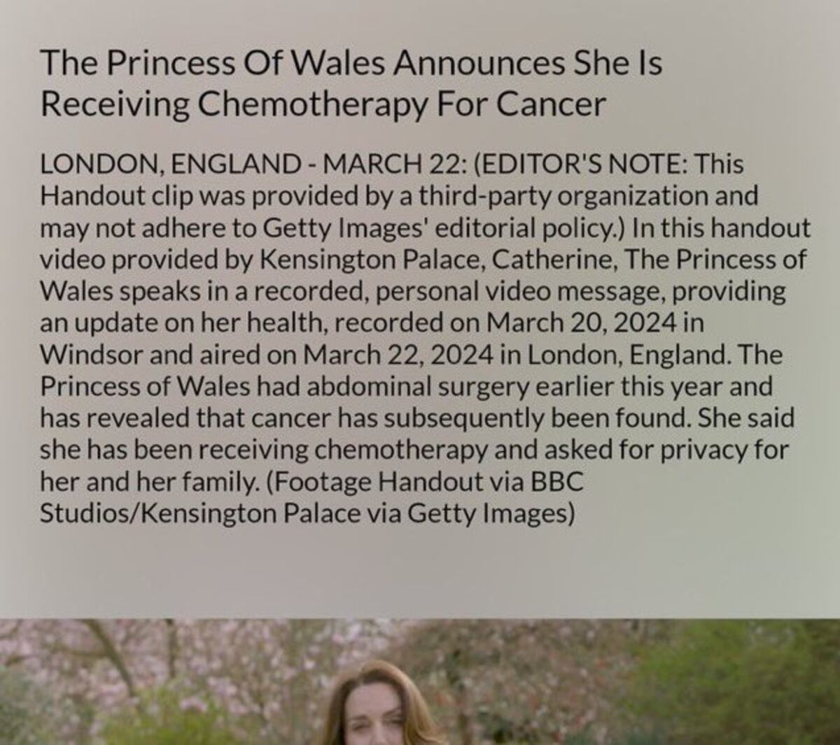 Getty Images pone una alerta sobre el video de Kate Middleton