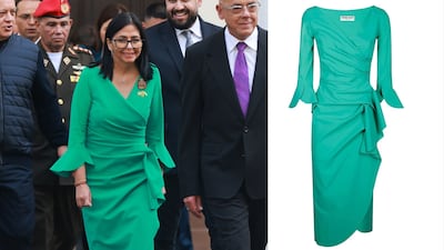 El vestido de diseñadora italiana que usó Delcy Rodríguez para juramentarse como presidenta interina de Venezuela