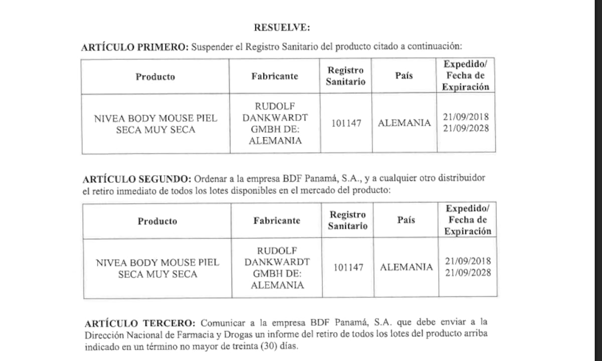 Body Mousse de Nivea es retirado del mercado panameño