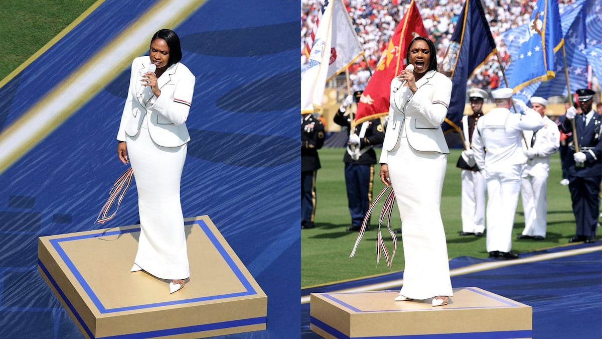 El diseño a medida de la cantante Jennifer Hudson para cantar el himno de Estados Unidos en la final de la Copa del Mundo
