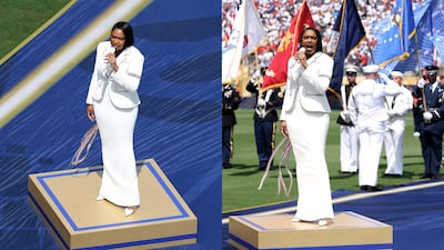 El diseño a medida de la cantante Jennifer Hudson para cantar el himno de Estados Unidos en la final de la Copa del Mundo
