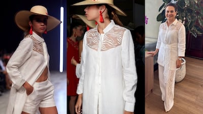 La nueva administradora del Canal de Panamá, Ilya Espino de Marotta, y su traje blanco inspirado en una pieza creada por la diseñadora Hélène Breebaart 