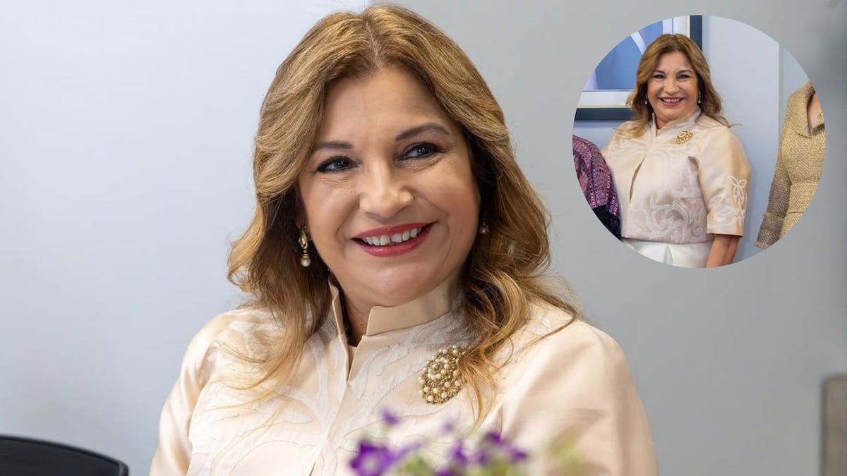 La primera dama Maricel de Mulino y su vestido, creado por el arquitecto tableño Carlos Joel Morales, en Nueva York