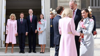 Los ‘looks’ de la reina Letizia y la primera dama Brigitte Macron en su encuentro en Madrid