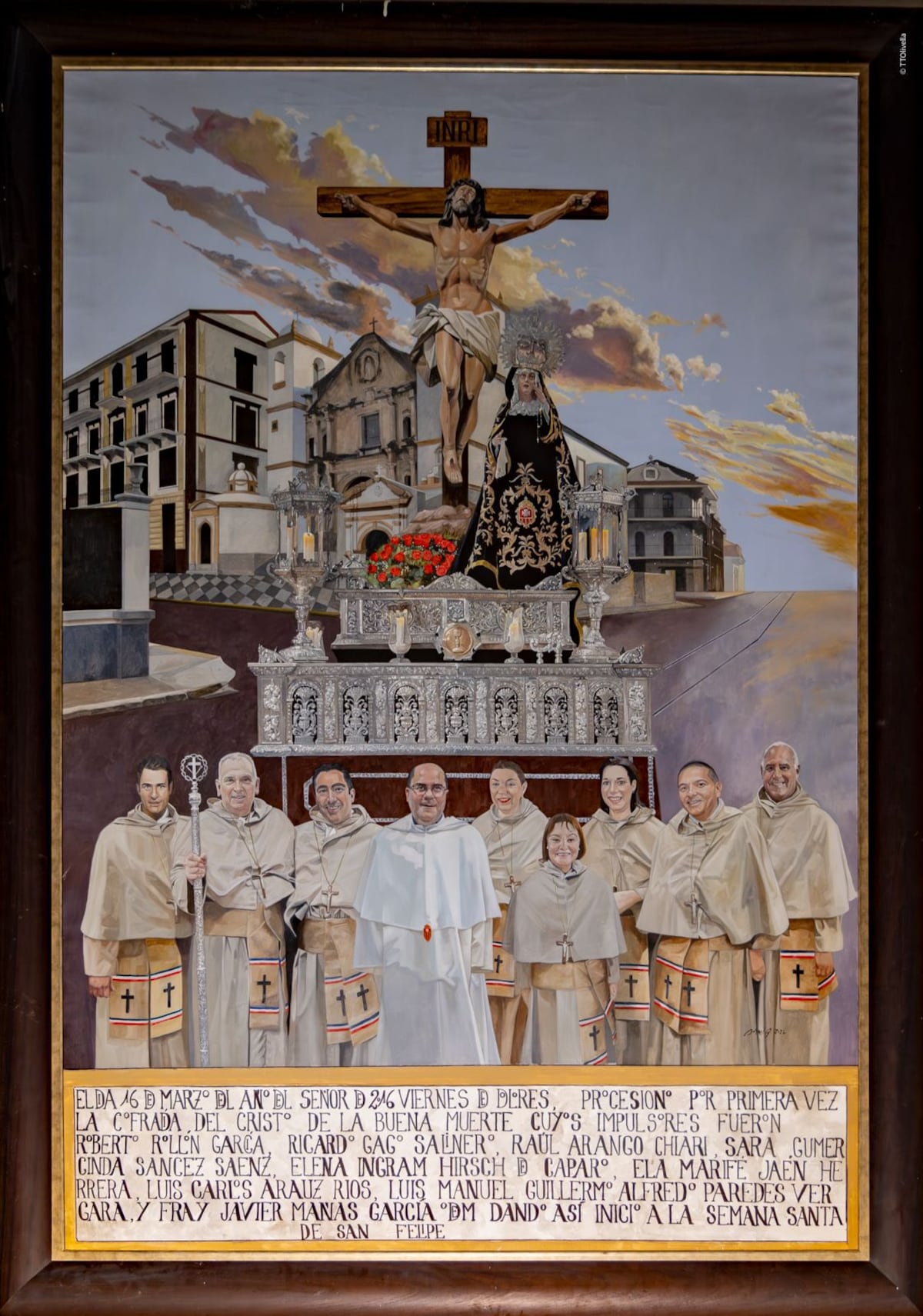 El óleo de los fundadores de la Semana Santa de la cofradía Cristo Redentor de la Buena Muerte en Panamá