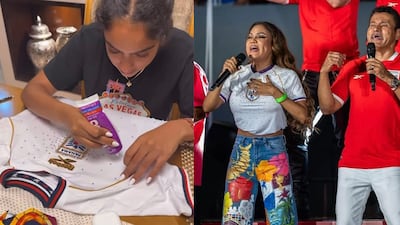 Sandra Sandoval luce camiseta personalizada por su hija Kamila para partido de Panamá ante República Dominicana