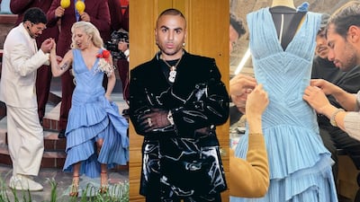 El diseñador del vestido celeste de Lady Gaga en el Super Bowl creó el traje sin saber que era para ella