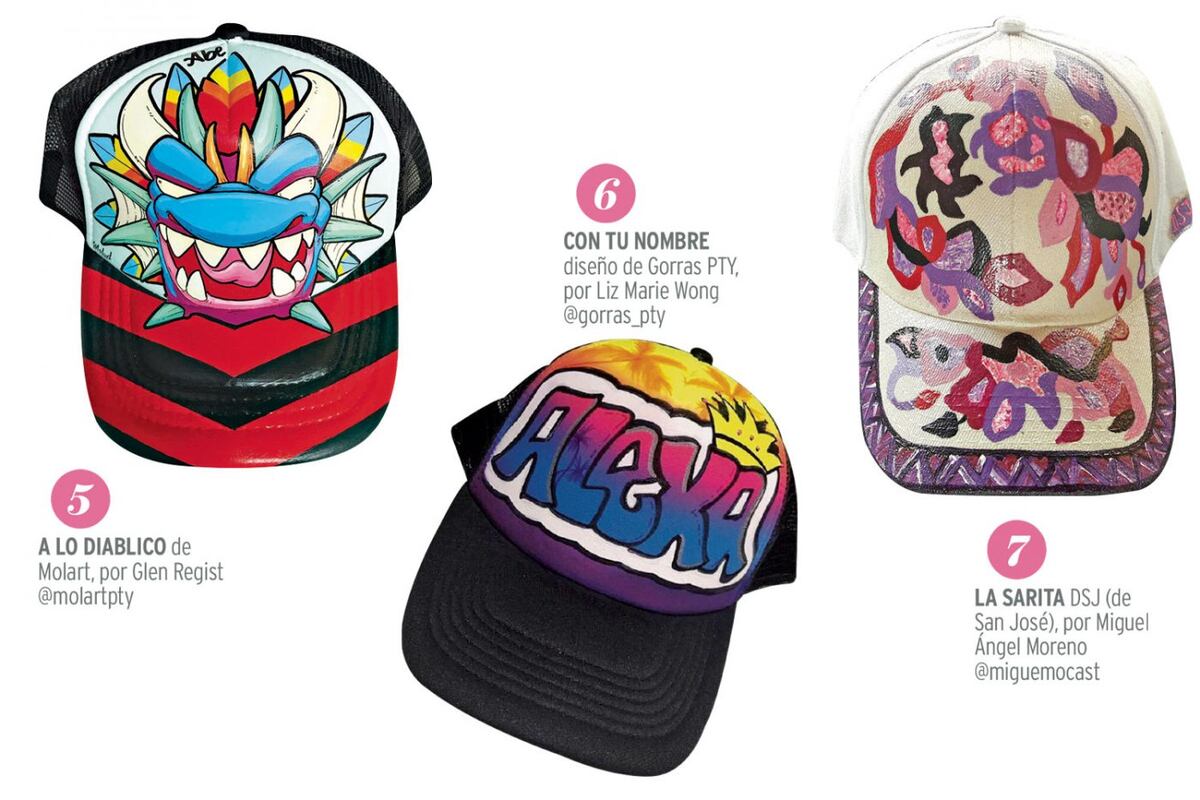 Siete gorras vistosas pintadas a mano