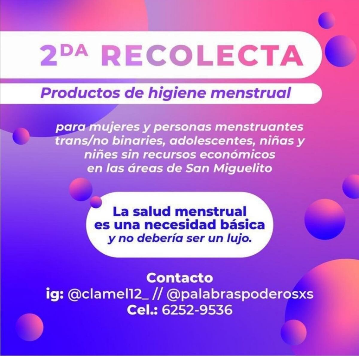 Recolectando toallas sanitarias para donar a todas y todes