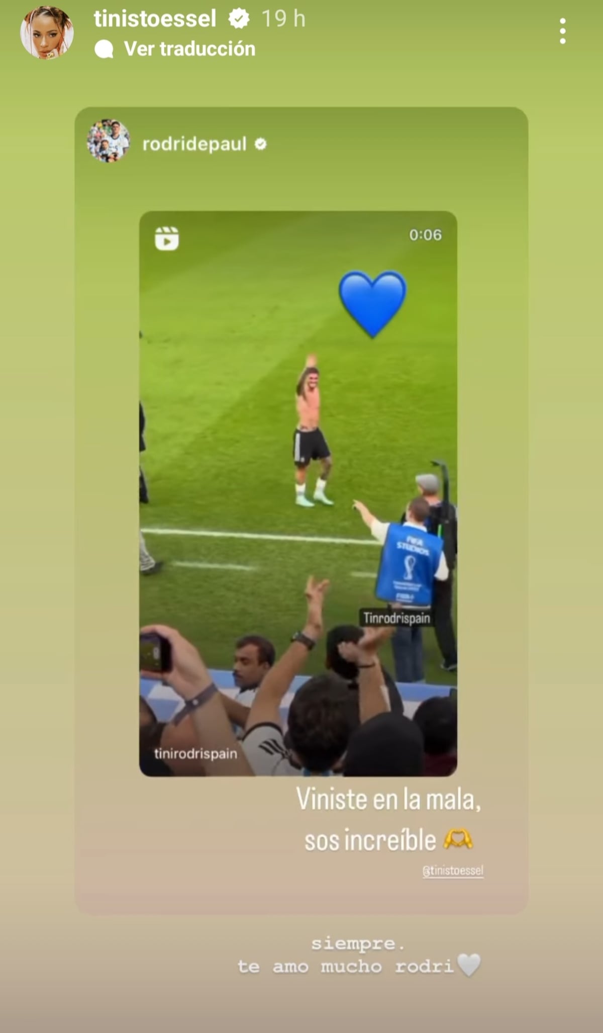 Tini, la ex novia de Sebastián Yatra, le declara su amor a este jugador del Mundial