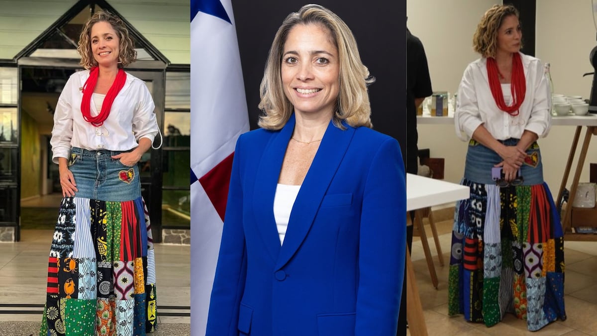 La falda de retazos, de diseño panameño, de la ministra de turismo, Gloria De León, que lució en un evento en Chiriquí