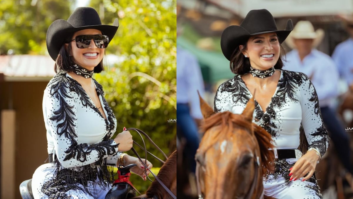 Katleen Levy, ex diputada panameña, y su atuendo trabajado en 10 horas para la cabalgata de San José en David, Chiriquí