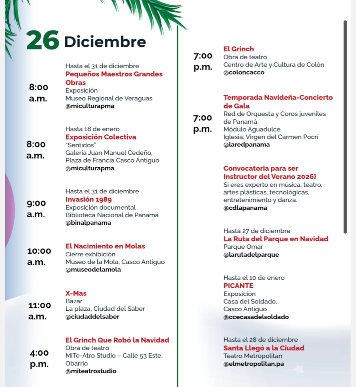 Actividades culturales para disfrutar en Panamá y el interior del país