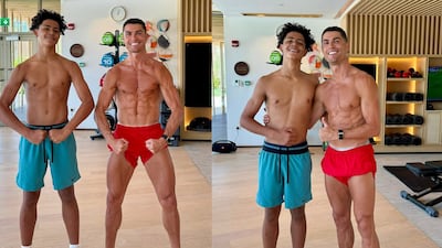 ‘Tal padre, tal hijo’: Cristiano Ronaldo presume sus abdominales junto a su hijo Cristiano Jr.