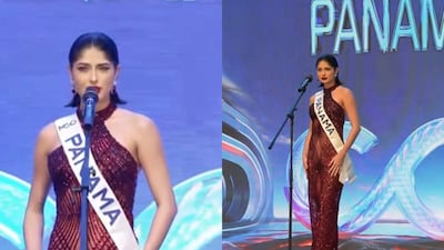 Italy Mora recibe oficialmente la banda de Panamá en el certamen Miss Cosmo International