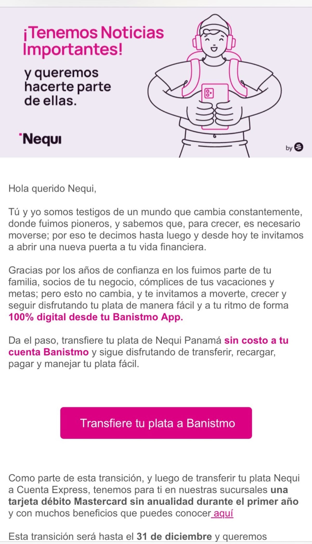 Nequi, el banco digital, dejará de operar en Panamá a partir del 31 de diciembre
