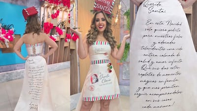 El vestido navideño de la presentadora Michelle Simons: un traje hecho en Panamá e inspirado en una  carta a Santa 