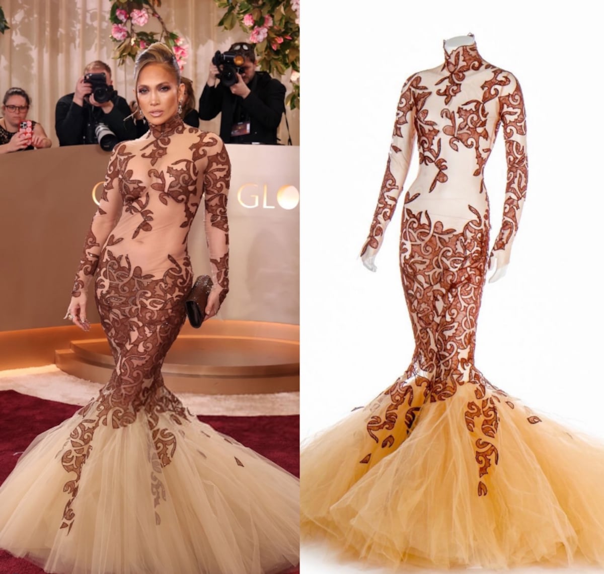 El vestido transparente, creado hace 23 años, de Jennifer Lopez en los Globos de Oro 2026