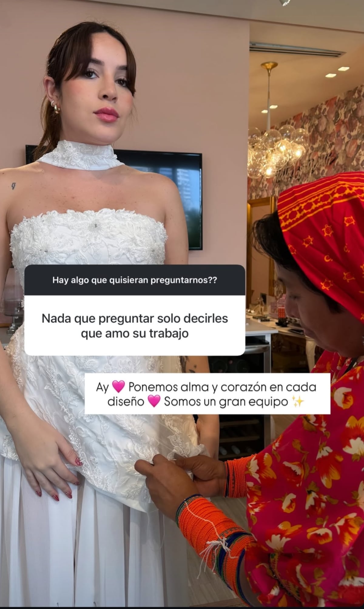 Mollie y su vestido de novia diseñado en Panamá con 100 horas de bordado a mano