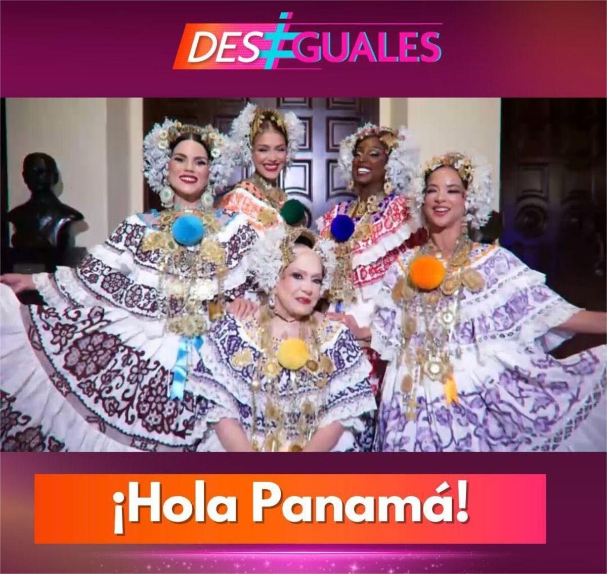 Vestidas con pollera: la Dra. Nancy, la actriz Adamari López, la ex miss Migbelis Castellanos y las presentadoras Amara ‘La Negra’ y Karina Banda 