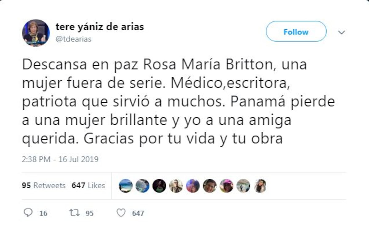 Usuarios en redes sociales recuerdan a la doctora Rosa María Britton
