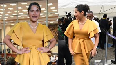 La alcaldesa Irma Hernández sorprendió con este vestido mostaza en la instalación del nuevo periodo de la Asamblea Nacional 