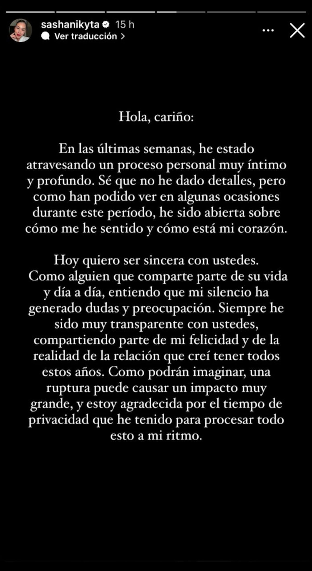 Sasha Nikyta: ‘En estos momentos de dolor y aprendizaje estoy tratando de llevar un día a la vez’