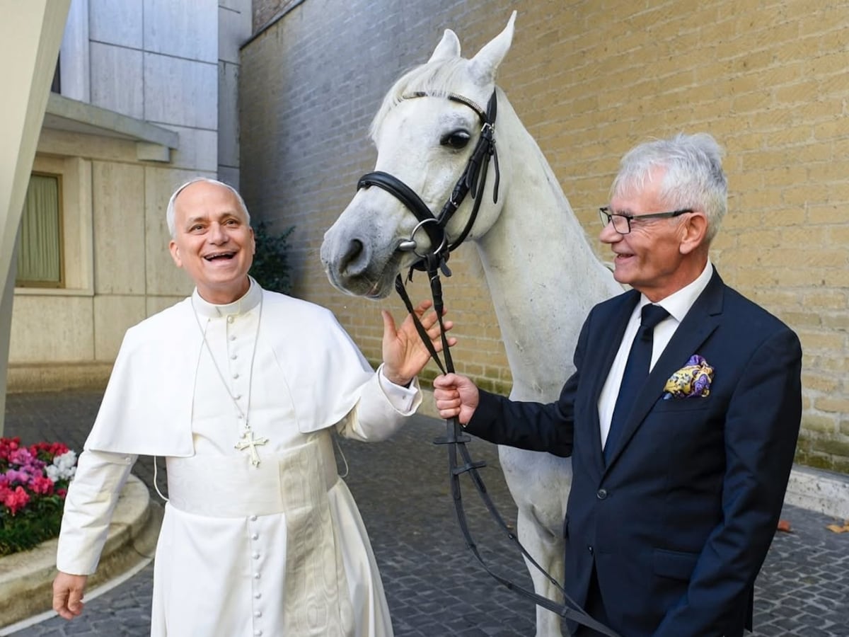 Papa León XIV recibe de regalo un caballo blanco purasangre