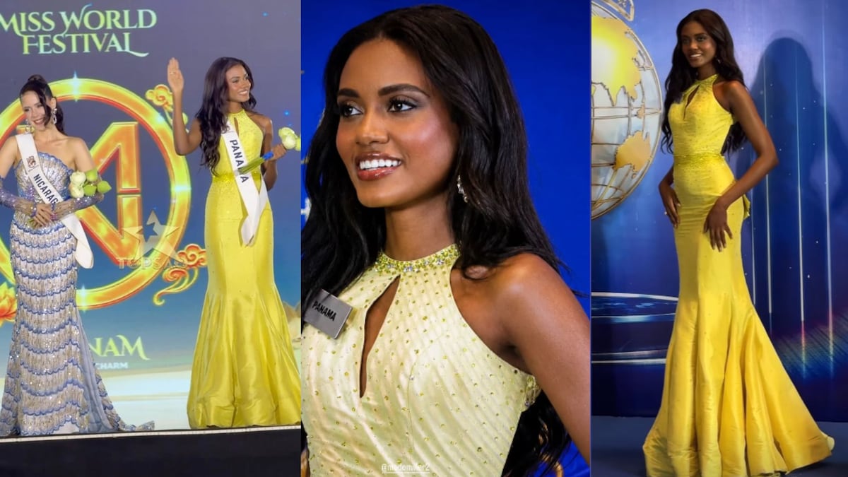 La miss panameña Madeleine Miller recibe la banda de Panamá en Miss Mundo 2026