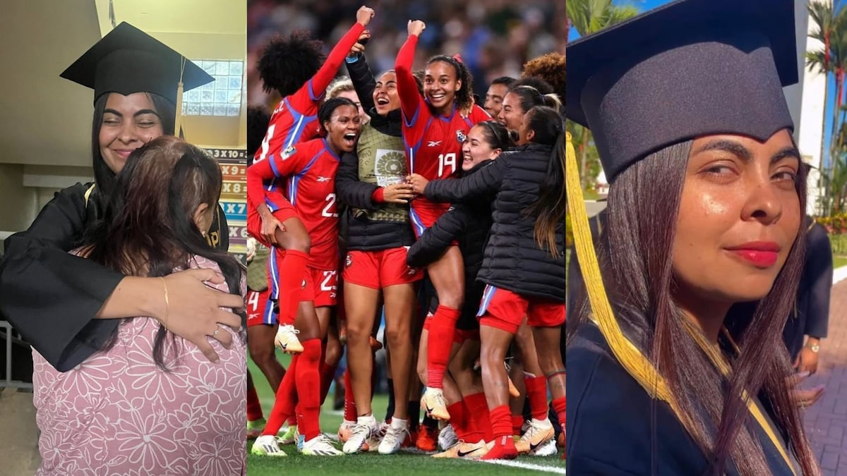 La futbolista panameña Laurie Batista, de la Selección de Panamá, celebra su graduación de la universidad