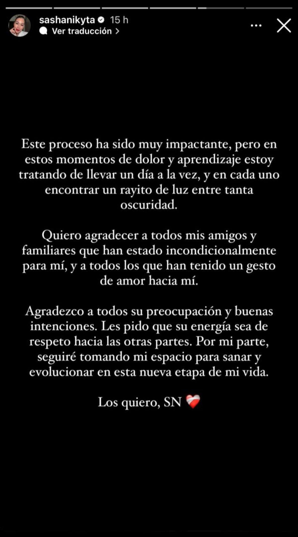 Sasha Nikyta: ‘En estos momentos de dolor y aprendizaje estoy tratando de llevar un día a la vez’