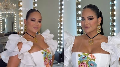 La alcaldesa de Arraiján, Stefany Peñalba, viste atuendo con técnicas del traje típico nacional durante el aniversario de su distrito 