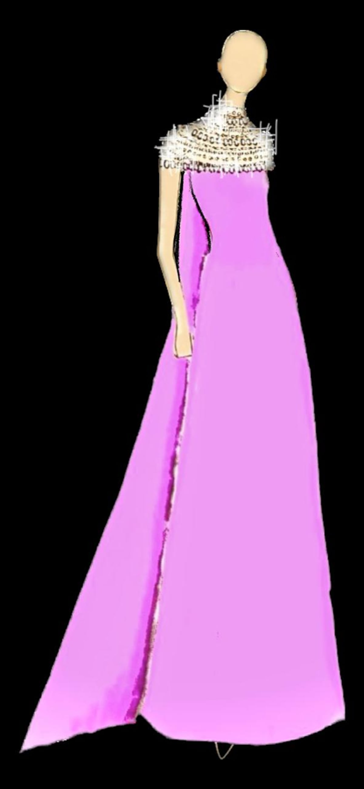 El vestido crepé color rosa, con cristales y una discreta capa de la primera dama Maricel de Mulino