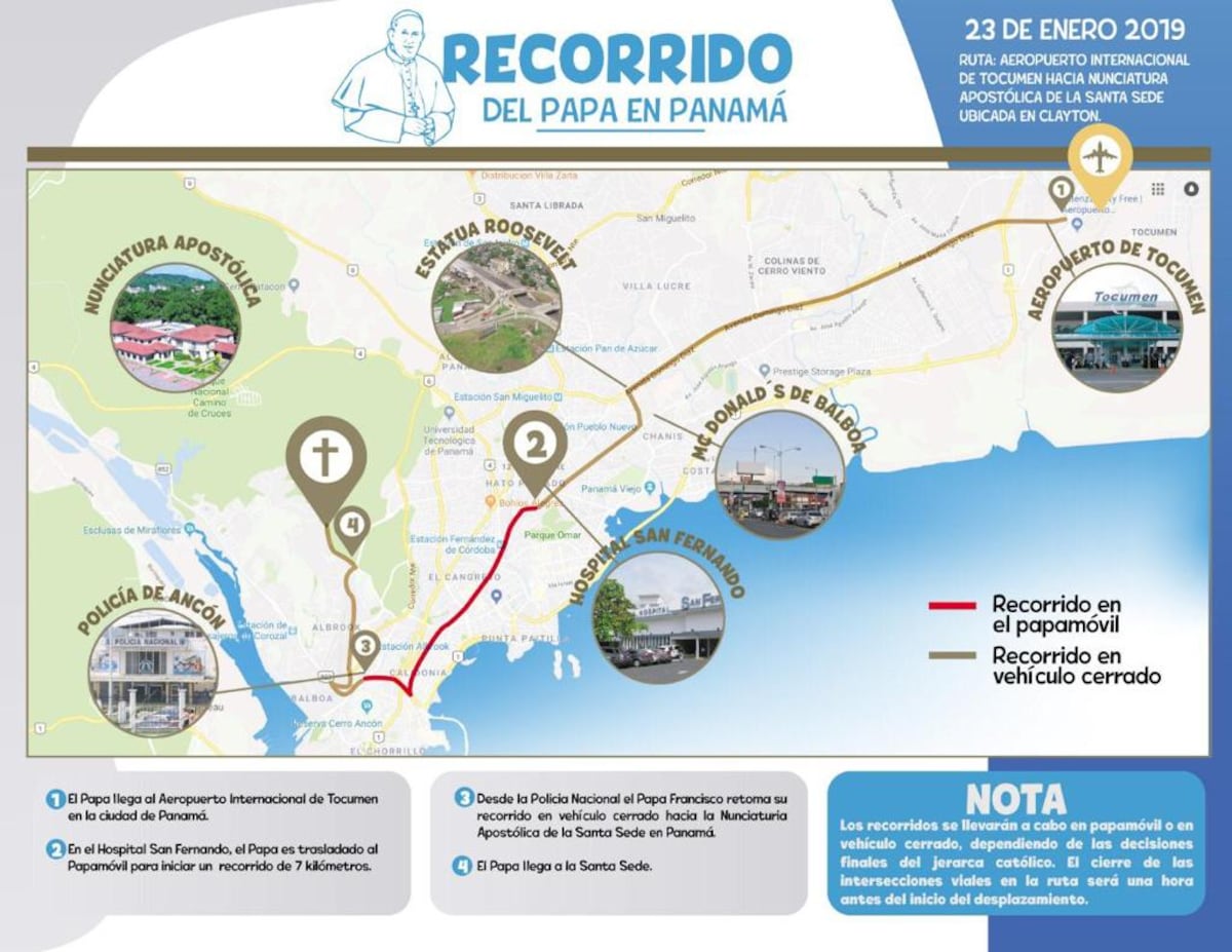Estos son los desplazamientos del papa Francisco durante su visita a Panamá