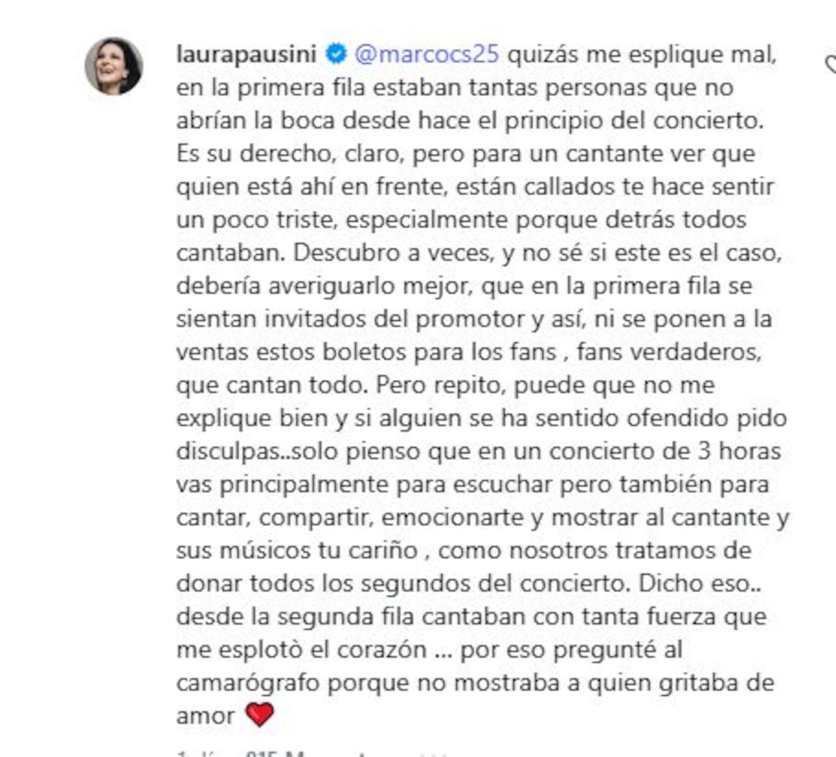 Laura Pausini cuestiona en Perú si los boletos de primera fila llegan a los ‘fans verdaderos’