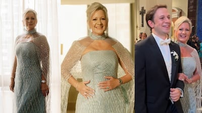 Lorena Castillo luce vestido hecho en Panamá por Verónica Angel para la boda religiosa de su hijo Adrián Varela