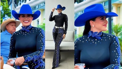 Katleen Levy y su atuendo con 500 cristales que lució para una cabalgata en las patronales de Santiago