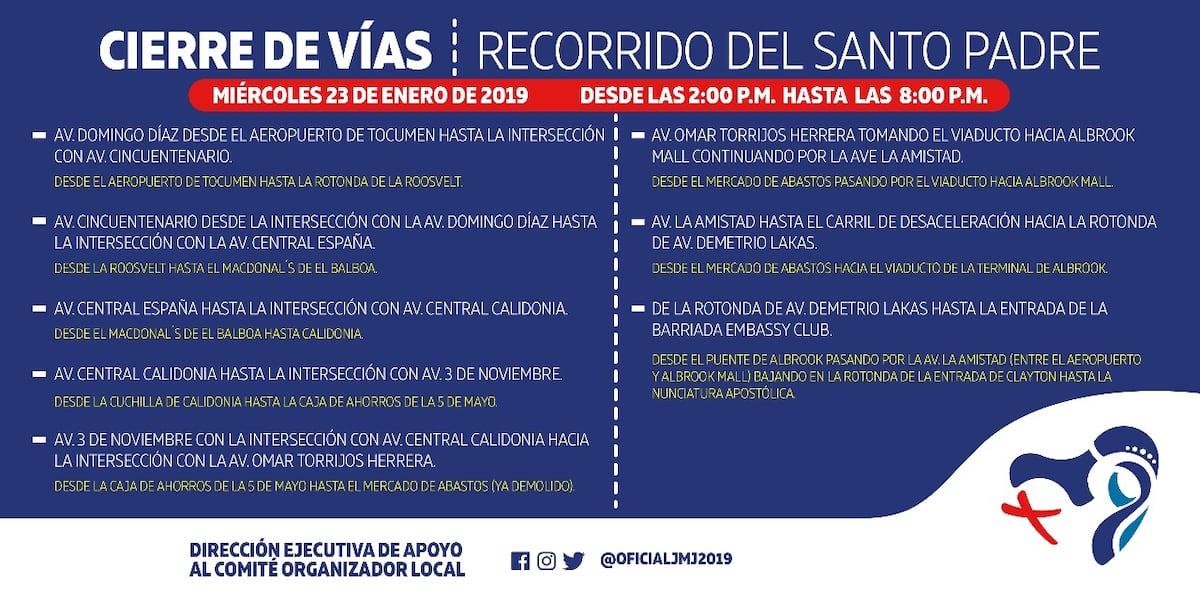 Estos son los desplazamientos del papa Francisco durante su visita a Panamá