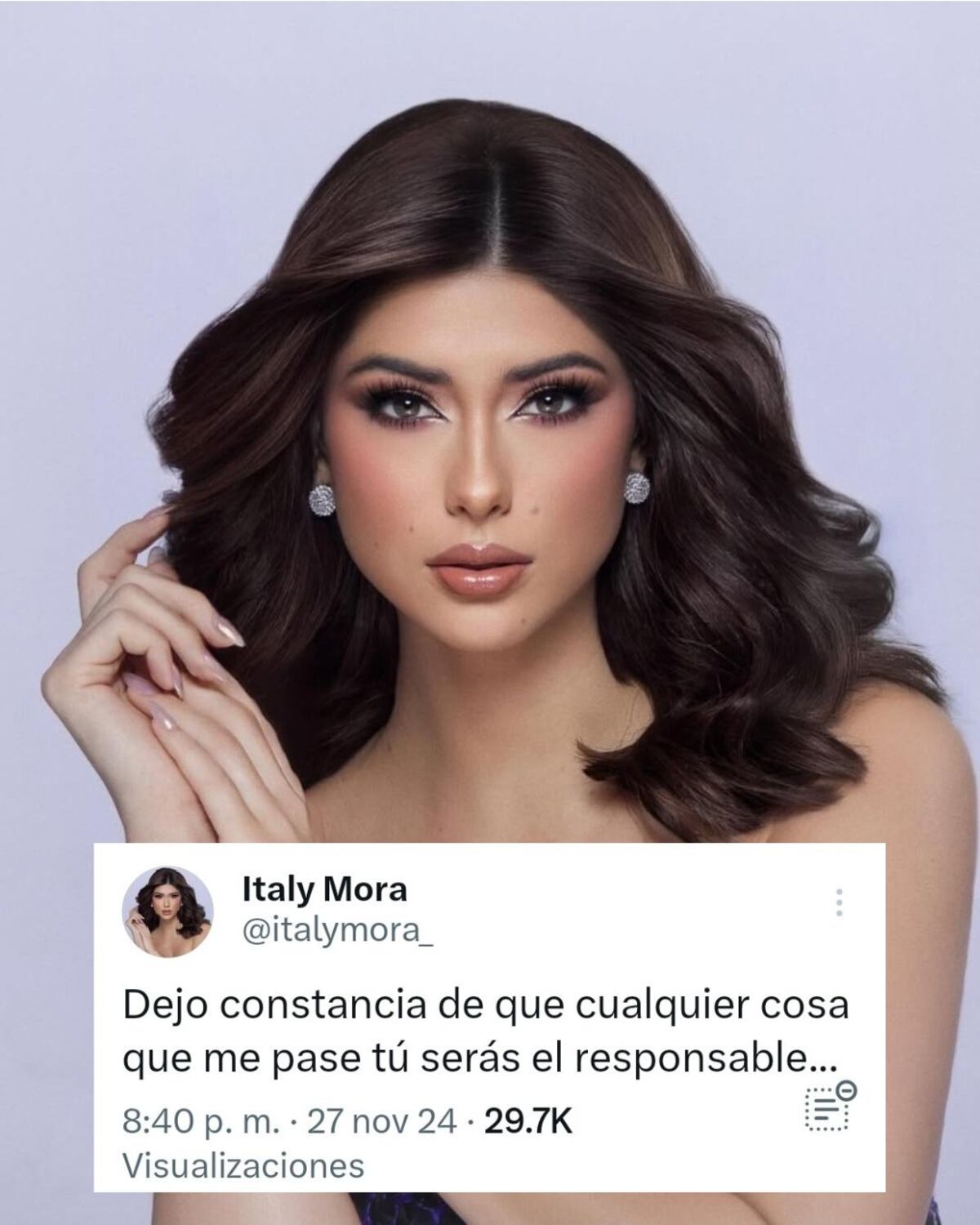 Italy Mora: ‘Dejo constancia de que cualquier cosa que me pase, tú serás el responsable...’