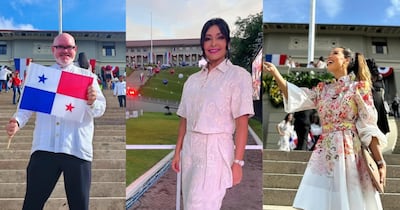 Nicolle Ferguson, Blanca Herrera y otros asistentes al acto de aniversario por los 25 años de la reversión del Canal de Panamá